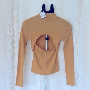 NWT Free People We the Free 100% Cotton Open Back Long Sleeve Top Orange-Yellow